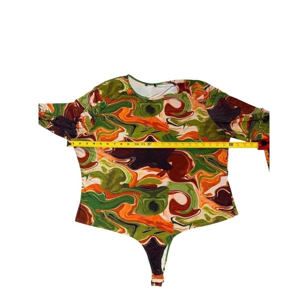 Boohoo Bodysuit Top Womens Plus Size 24 Swirl Print Long Sleeve Multicolor boho - Picture 4 of 6